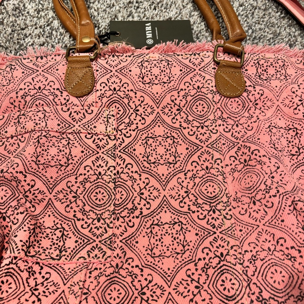 Myra Canvas Tote Bag Leather Myra Bags Tote Bags Upcycled Bag shoulder purse NEW - Picture 2 of 9